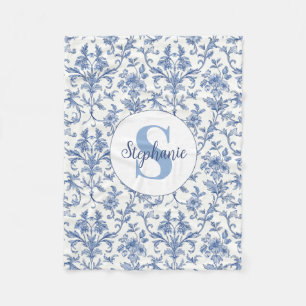 Cobertor De Velo Padrão Floral Monograma Francês Toile Azul Nome