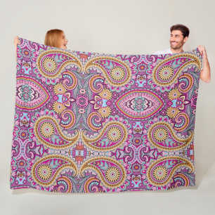 Cobertor De Velo Padrão Floral Paisley Boho Vibrante Arte Colorid