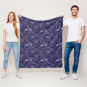 Cobertor De Velo Padrão floral paisley étnico vintage azul