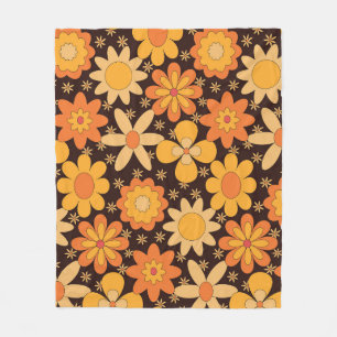 Cobertor De Velo Padrão floral retrô descolado amarelo e laranja