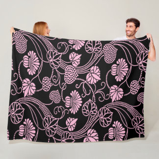 Cobertor De Velo Padrão Floral Retro Rosa no Preto