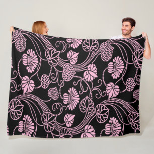 Cobertor De Velo Padrão Floral Retroativo Rosa em Preto