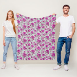 Cobertor De Velo Padrão Floral Rosa Vibrante Com Flores Magenta