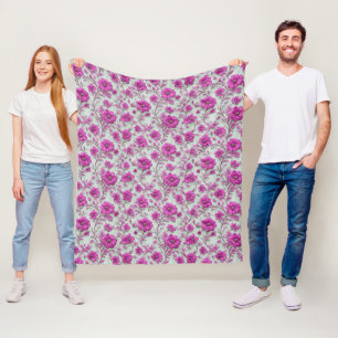 Cobertor De Velo Padrão Floral Rosa Vibrante Com Flores Magenta