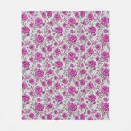 Cobertor De Velo Padrão Floral Rosa Vibrante Com Flores Magenta