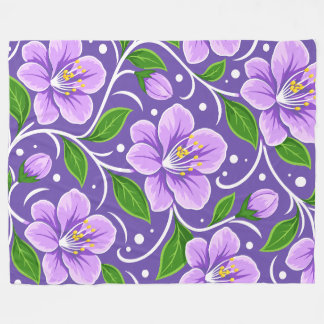 Cobertor De Velo Padrão Floral Roxo Claro com Folhas Verdes