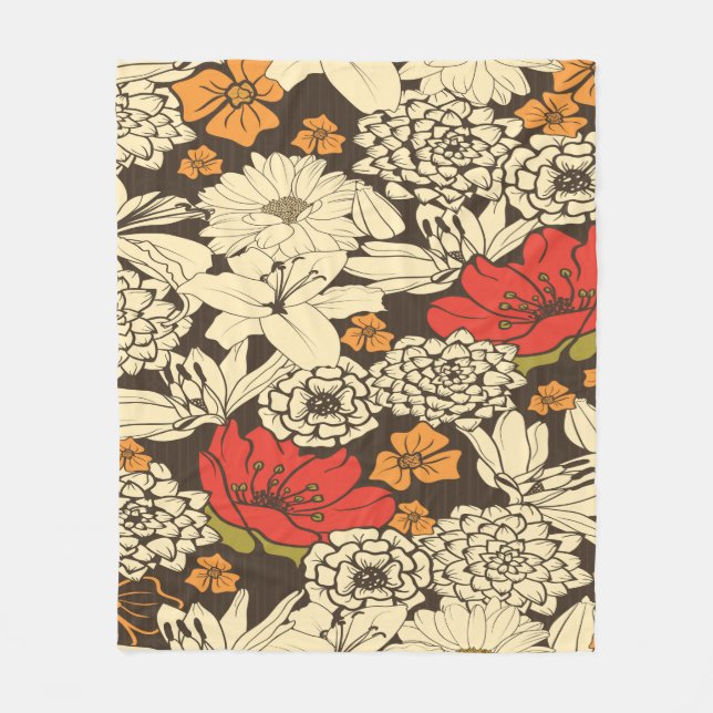 Cobertor De Velo Padrão Floral Sem Costura Com Flores Vermelhas (Frente)