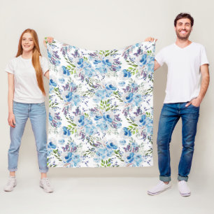Cobertor De Velo Padrão Floral Sem Costura de Aquarela Azul