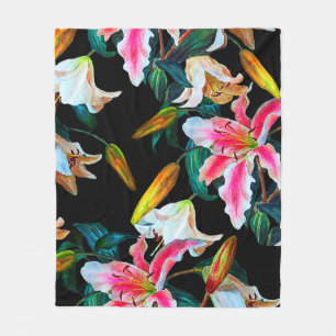 Cobertor De Velo Padrão floral sem costura. Lily branca e rosa num