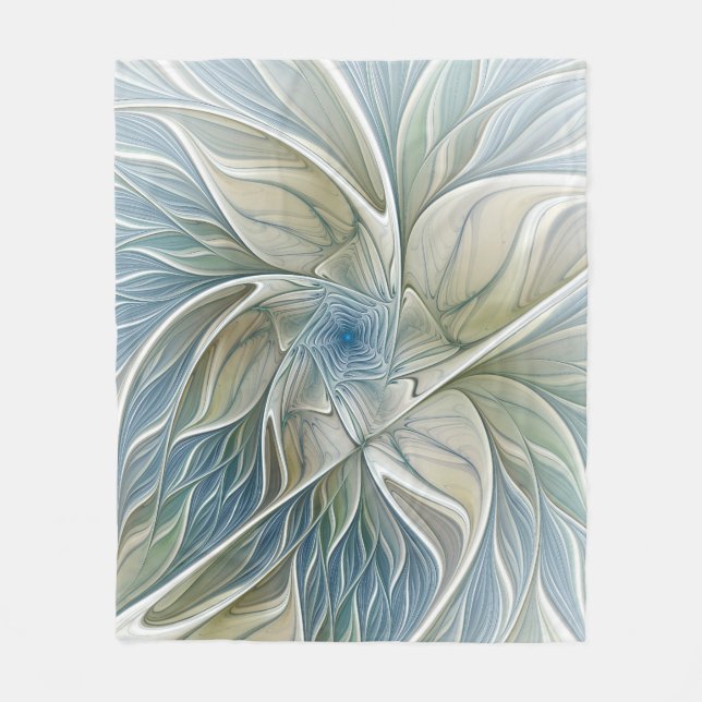 Cobertor De Velo Padrão Floral Sonho Abstrato Azul Caqui Fractal (Frente)