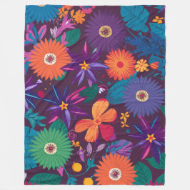 Cobertor De Velo Padrão Floral Tropical Colorida com Blooms Negros