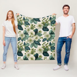 Cobertor De Velo Padrão Floral Verde Botânico Flor de Creme
