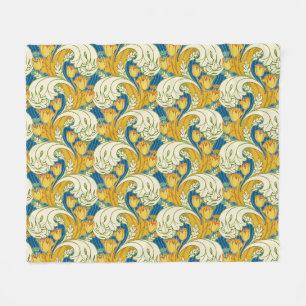 Cobertor De Velo Padrão Floral Verde Dourado Azul da Tulip Vintage
