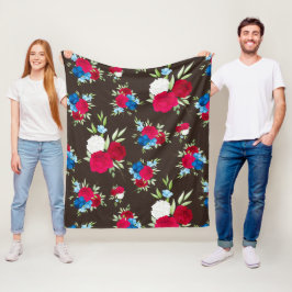 Cobertor De Velo Padrão Floral Vermelho Azul Elegante em Marrom Esc