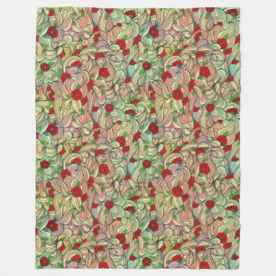 Cobertor De Velo Padrão Floral Vermelho com Linhas Moles Coloridas