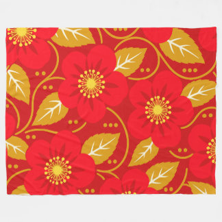 Cobertor De Velo Padrão Floral Vermelho em um Fundo Vermelho Escuro