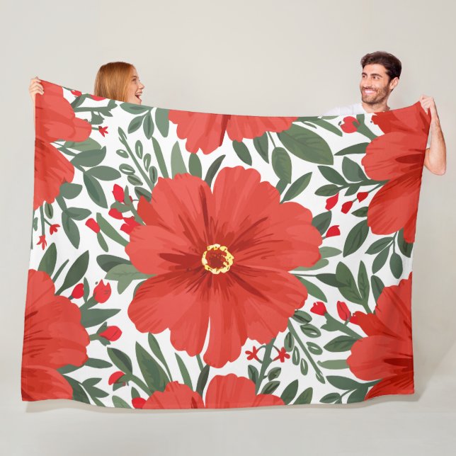 Cobertor De Velo Padrão Floral Vermelho Negrito com Folhas Verdes L (In Situ)