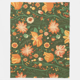 Cobertor De Velo Padrão Floral Vibrante com Sangue Laranja e Amarel