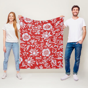 Cobertor De Velo Padrão floral vintage alegre em vermelho e branco