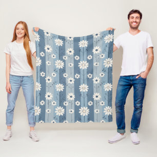 Cobertor De Velo Padrão Floral Vintage Margarida com Listra Azul