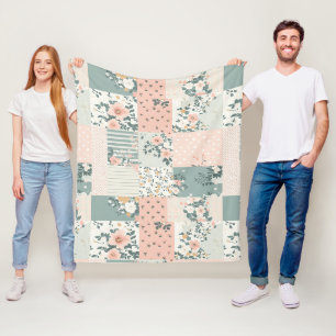 Cobertor De Velo Padrão Floral Xadrez Vintage - Pastel