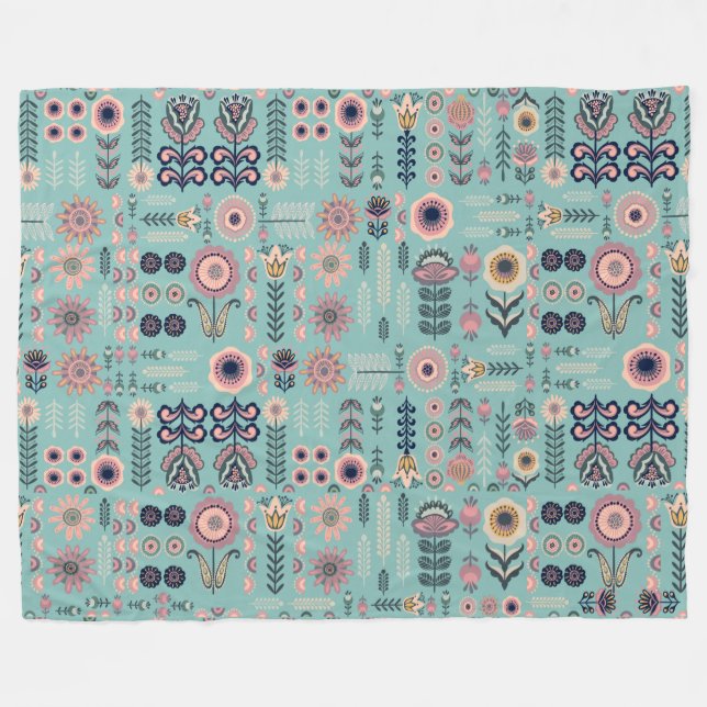 Cobertor De Velo Padrão Folk Art Seamless (Frente (Horizontal))