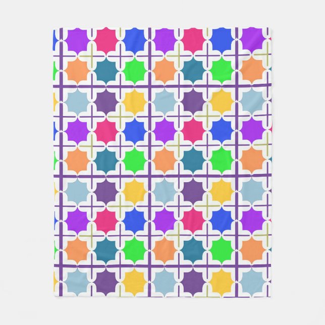 Cobertor De Velo Padrão Geométrico Abstrato Vibrante em Cores Inten (Frente)