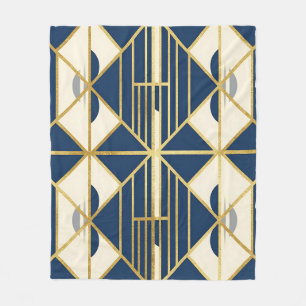 Cobertor De Velo Padrão Geométrico Art Déco em Azul Marinho e Doura