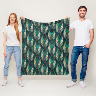Cobertor De Velo Padrão Geométrico Art Déco em Verde Água e Dourado
