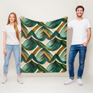 Cobertor De Velo Padrão Geométrico Art Déco em Verde Água e Dourado