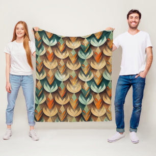 Cobertor De Velo Padrão Geométrico Art Déco em Verde Água e Dourado