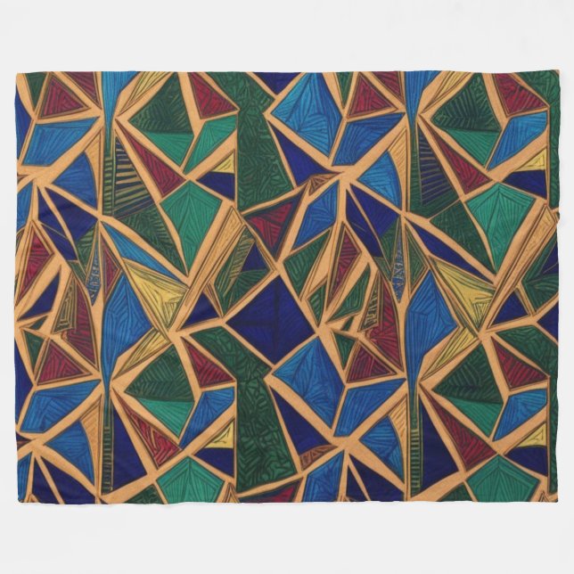 Cobertor De Velo Padrão Geométrico Azul, Verde e Vermelho Vibrante (Frente (Horizontal))