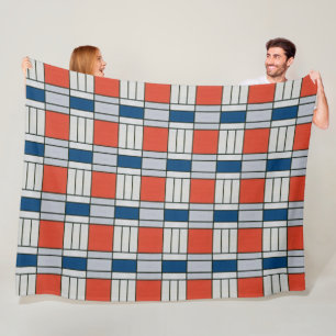 Cobertor De Velo Padrão Geométrico da Cinza Azul Vermelho Retroat