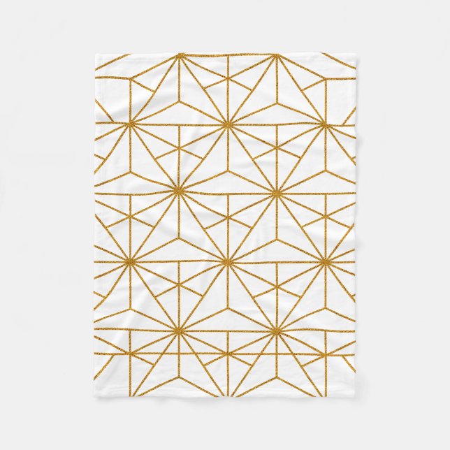 Cobertor De Velo Padrão geométrico de deco de arte branca e dourada (Frente)