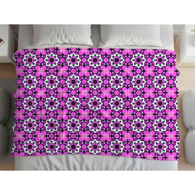 Cobertor De Velo Padrão geométrico de mandala roxo e preto (Criador carregado)