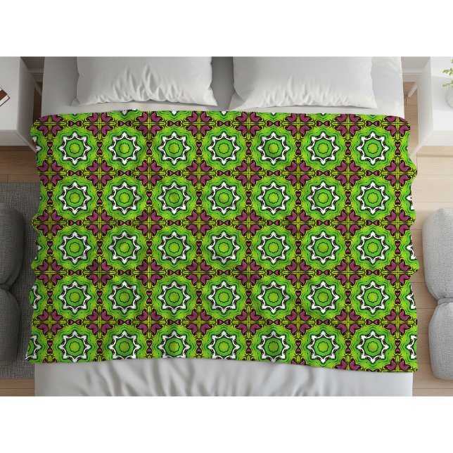 Cobertor De Velo Padrão geométrico de mandala verde e roxo (Criador carregado)