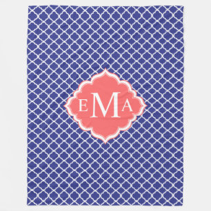 Cobertor De Velo Padrão Geométrico do Quatrefoil Azul-marinho e Bra