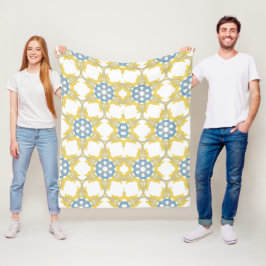 Cobertor De Velo Padrão Geométrico Em Amarelo, Branco E Azul.