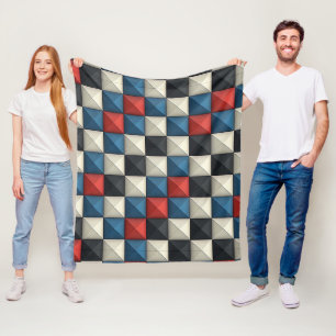 Cobertor De Velo Padrão Geométrico em Pirâmide 3D - Vermelho, Azul