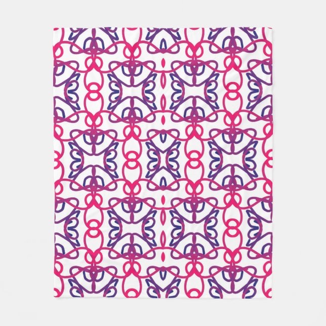 Cobertor De Velo Padrão Geométrico Em Rosa, Branco, Azul E Roxo. (Frente)