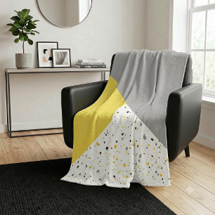 Cobertor De Velo Padrão Geométrico Moderno de Terrazzo Amarelo Cinz