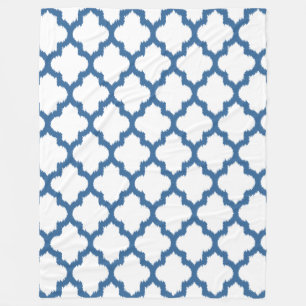 Cobertor De Velo Padrão Geométrico Quatrefoil Ikat Azul e Branco