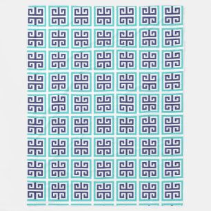 Cobertor De Velo Padrão Grego Azul-marinho Aqua