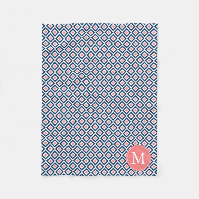 Cobertor De Velo Padrão Ikat dos Diamantes Azuis Monogramas (Frente)