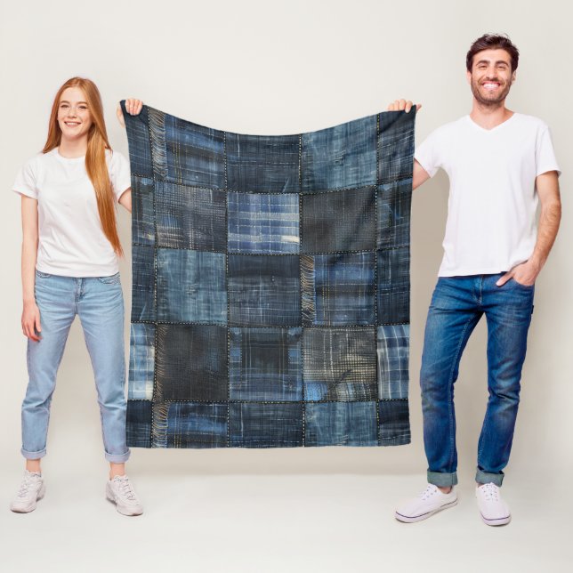 Cobertor De Velo Padrão Ininterrupto de Patchwork do Indigo Denim (In Situ)