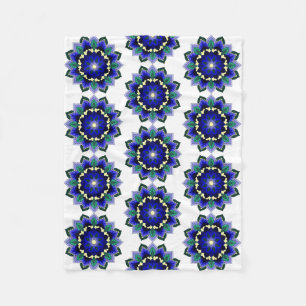 Cobertor De Velo Padrão Mandala 02 em branco azul escuro Folheto