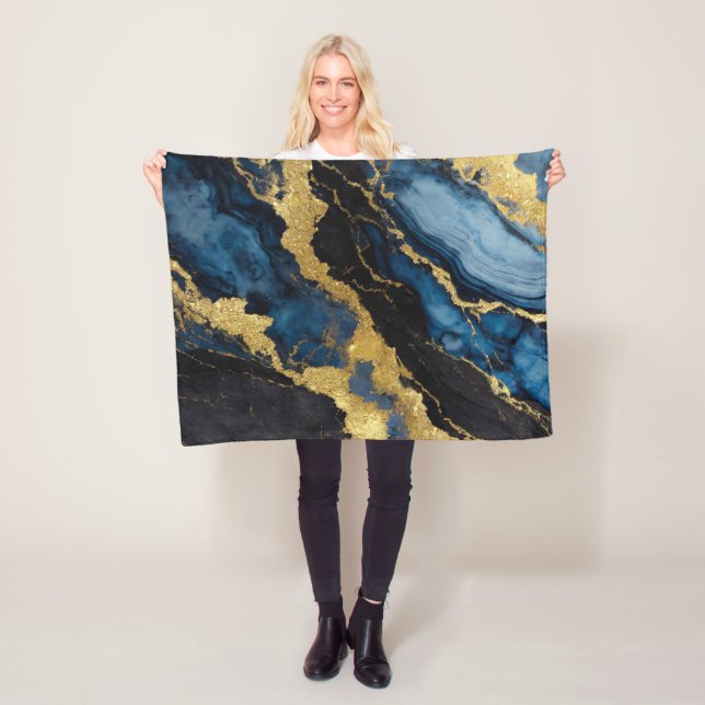 Cobertor De Velo Padrão Marble Azul com Dourado (In Situ)