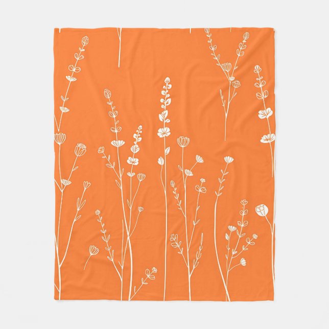 Cobertor De Velo Padrão Mínimo de Flor Silvestre Laranja Queimada (Frente)