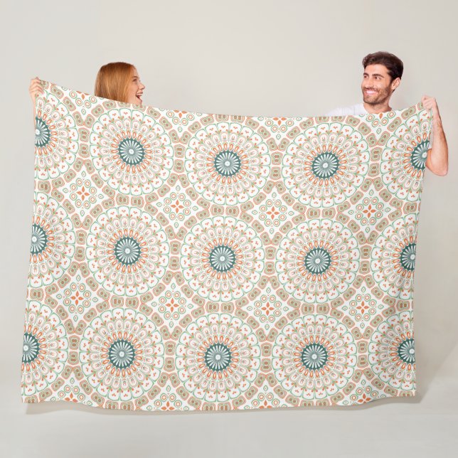 Cobertor De Velo Padrão Moderno de Mandala Laranja e Verde (In Situ)