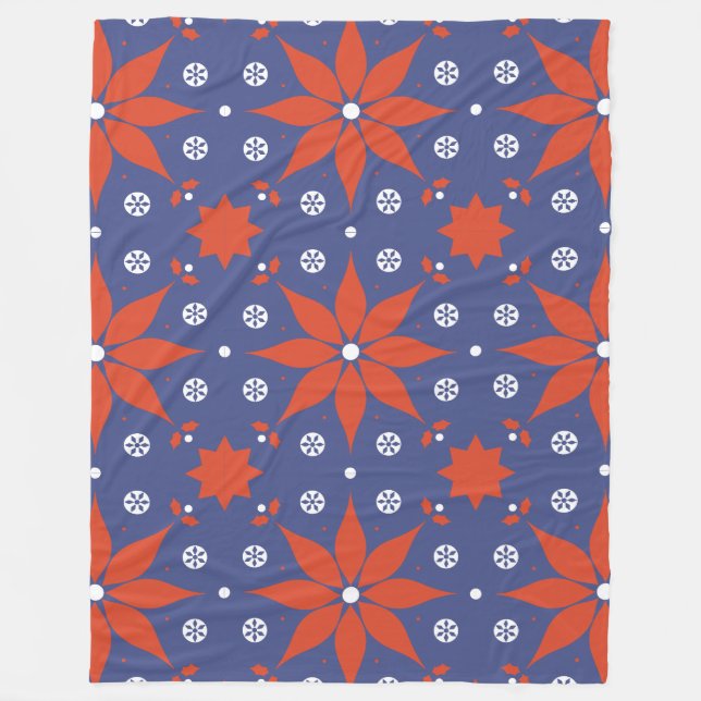 Cobertor De Velo Padrão Moderno de Poinsettia Vermelha e Floco de N (Frente)